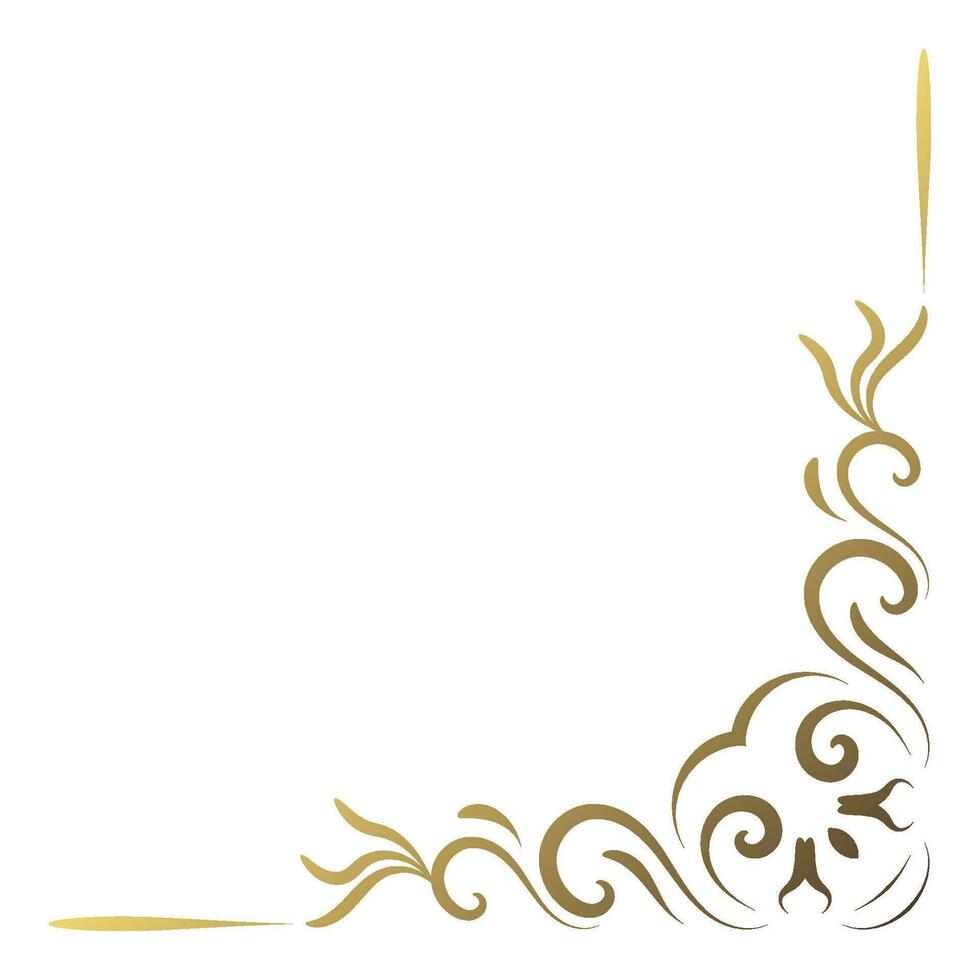 Gold Jahrgang Ecke und Rahmen Vektor Element. Antiquität Strudel Teiler Muster Luxus Ornament. Filigran Design kalligraphisch Dekoration zum rahmen, Gruß Karte, Einladung, Speisekarte, Zertifikat.