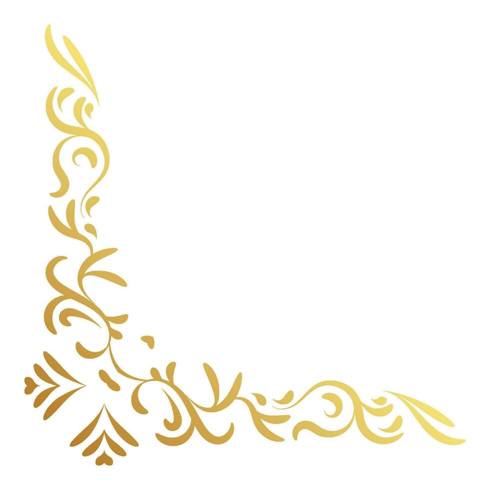 Gold Luxus Jahrgang Ecke und rahmen. Zier locken Vektor Element. klassisch Strudel Teiler Ornament. Filigran Design kalligraphisch Dekoration zum rahmen, Gruß Karte, Einladung, Speisekarte, Zertifikat.