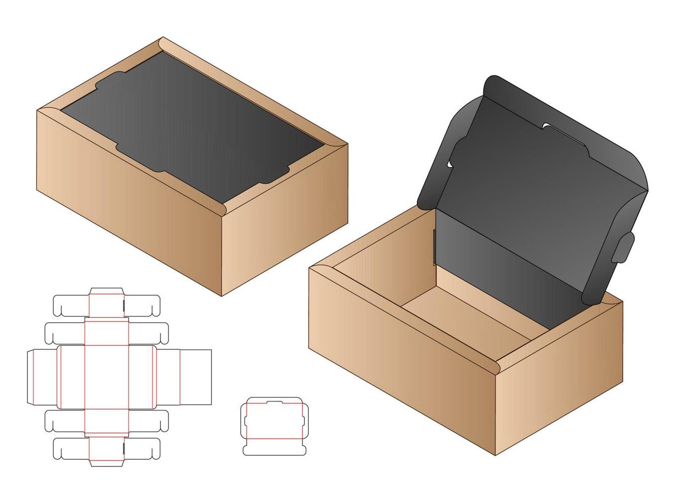 låda förpackning stansad mall design. 3d mock-up vektor