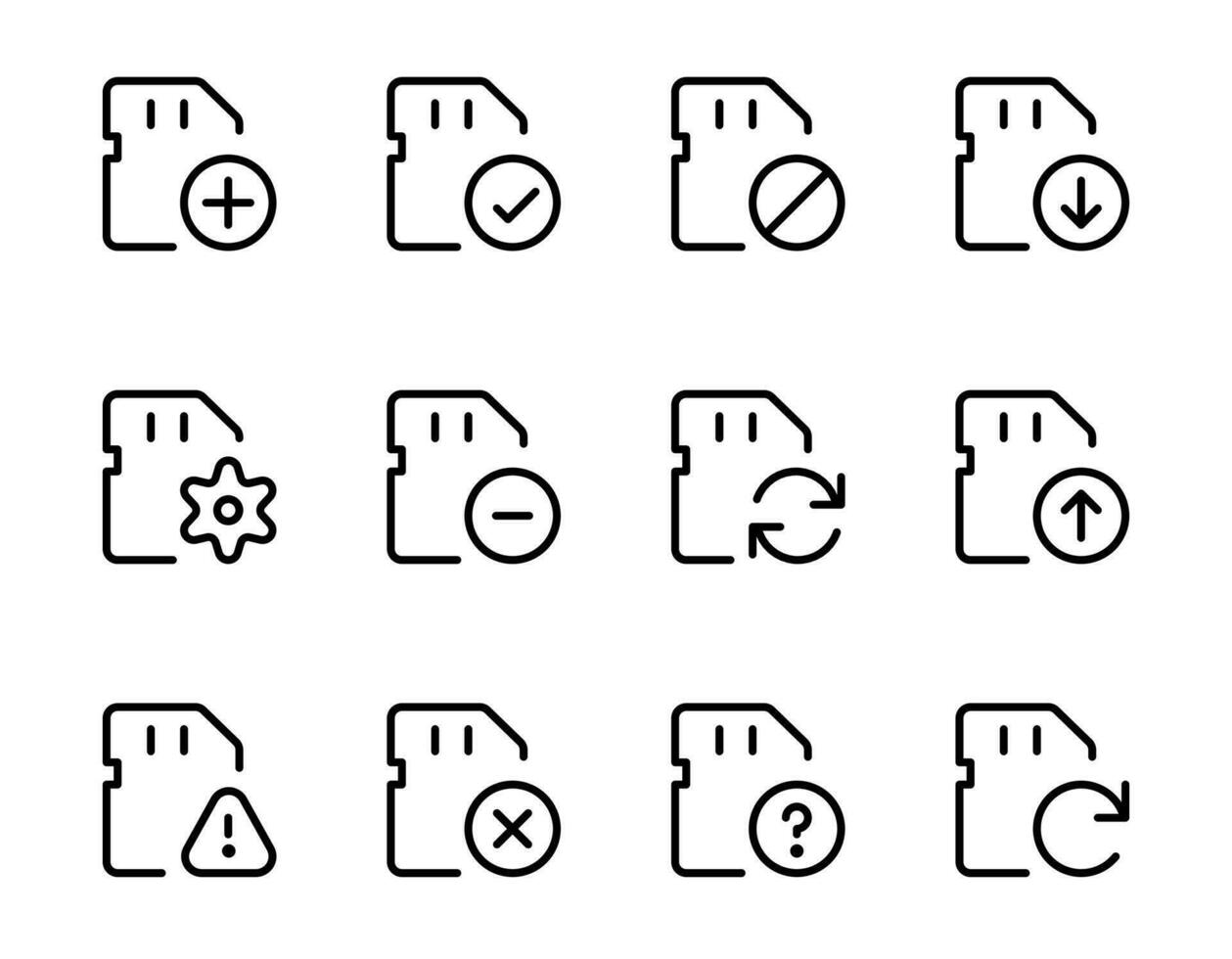 minne kort ikon, sd kort ikon tecken symbol, kontrollera, drift ikon. uppsättning av sd kort ikoner. vektor redigerbar, design kan använda sig av för webb och mobil app och ui