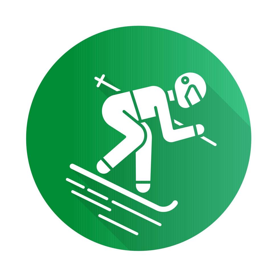 Skifahren flaches grünes Design lange Schatten Glyphe Symbol vektor