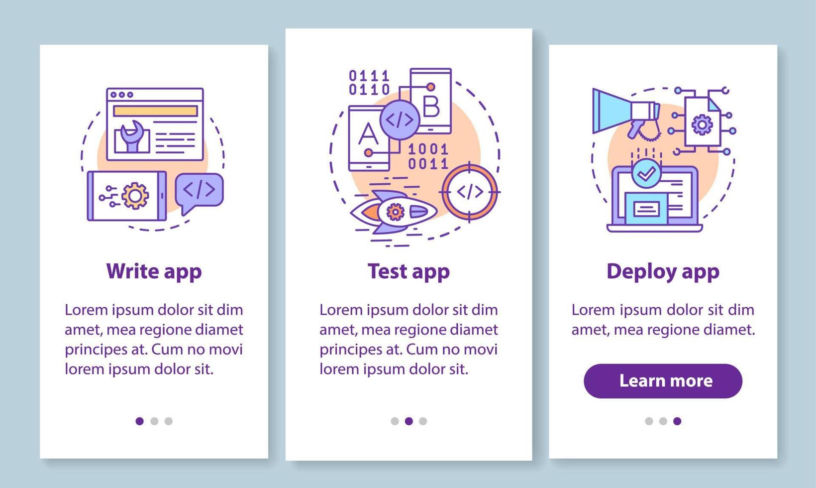 App-Entwicklung Onboarding mobiler App-Seitenbildschirm mit linearen Konzepten vektor