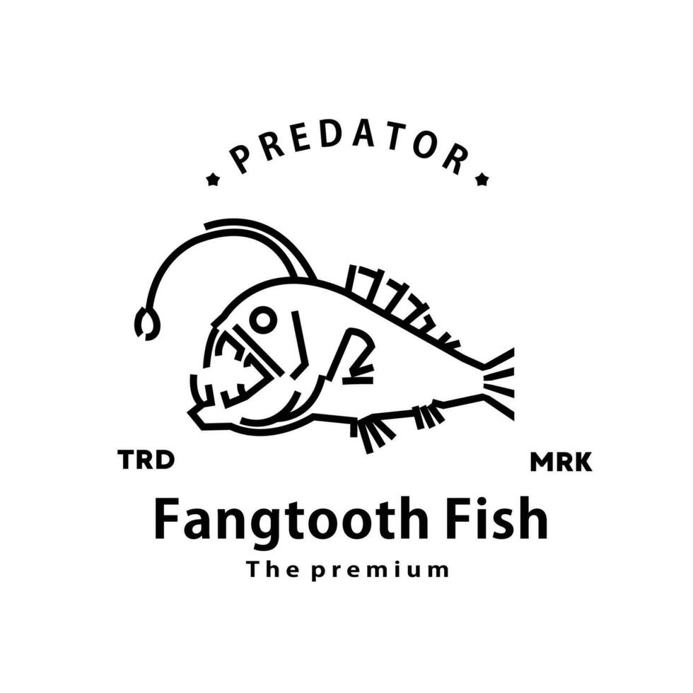 årgång retro hipster fangtand fisk logotyp vektor översikt monoline konst ikon