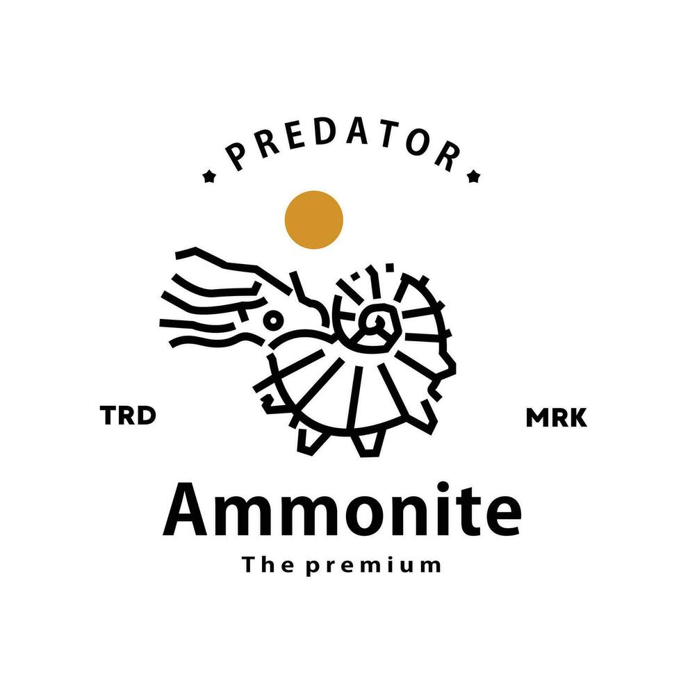 årgång retro hipster ammonit logotyp vektor översikt monoline konst ikon