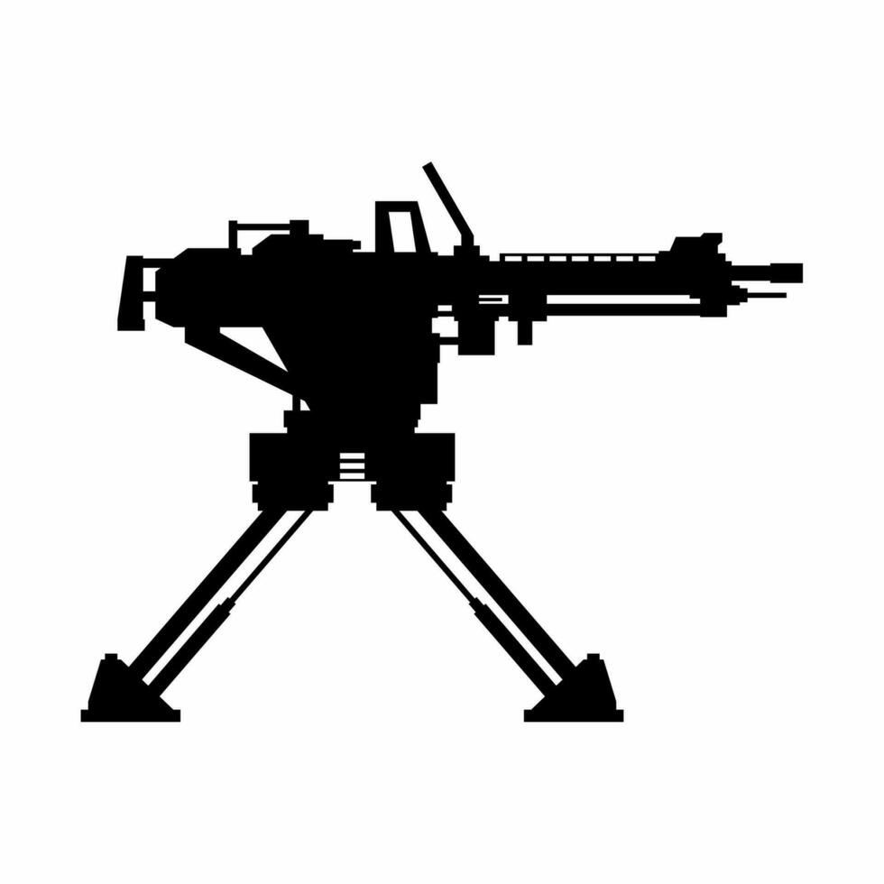 Turm Gewehr Silhouette Symbol Vektor. automatisch Turm Silhouette können Sein benutzt wie Symbol, Symbol oder unterzeichnen. Turm Gewehr Symbol Vektor zum Design von Waffe, Militär, Heer oder Krieg