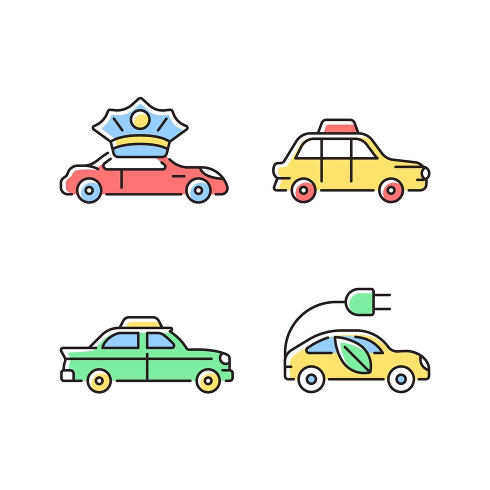 Taxibuchung RGB-Farbsymbole gesetzt vektor