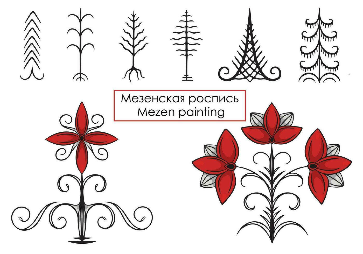 mezen målning. element av traditionell ryska hantverk. vektor