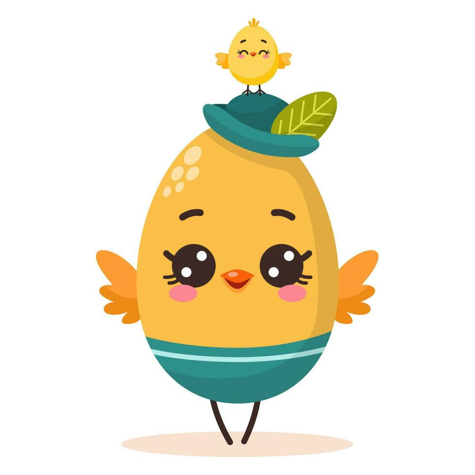 Ostern Ei im ein Hut mit ein Hähnchen vektor