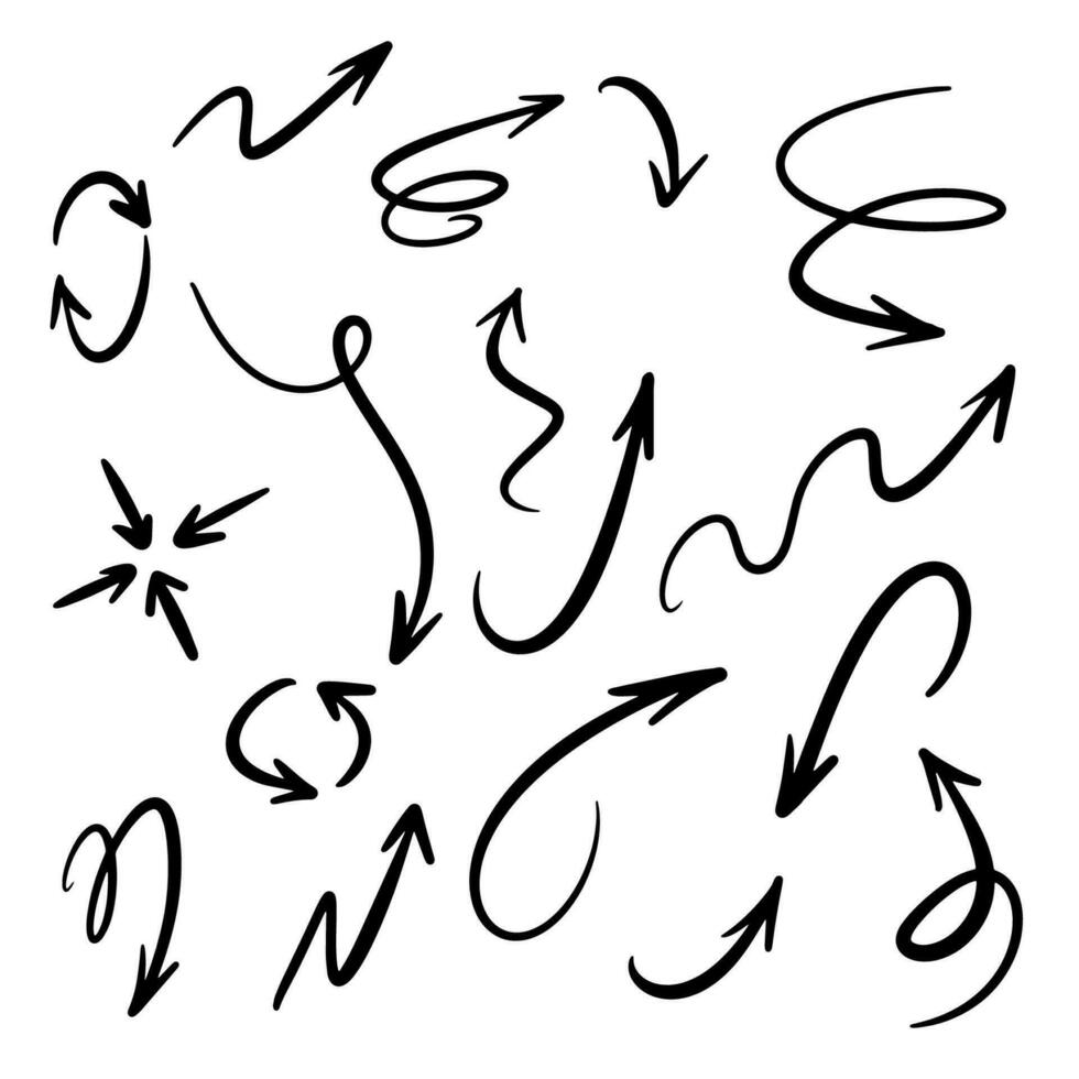 Vektor einstellen von Hand gezeichnet Pfeile. schwarz Pfeile isoliert auf Weiß Hintergrund