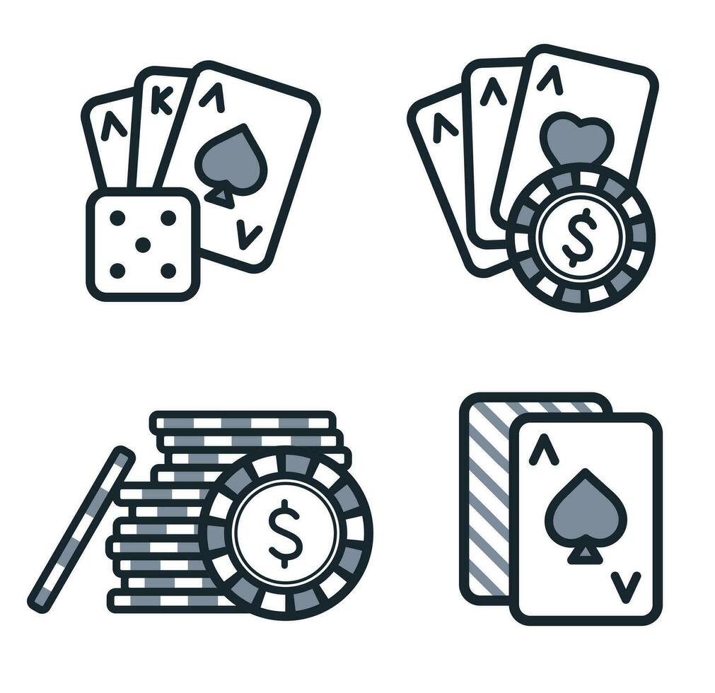 Symbole von Kasino Karte Spiele und Chips vektor