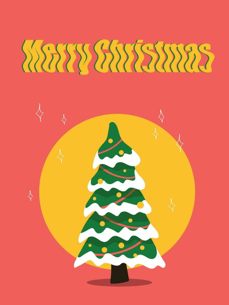 glad jul kort med jul träd i retro stil häftig vektor