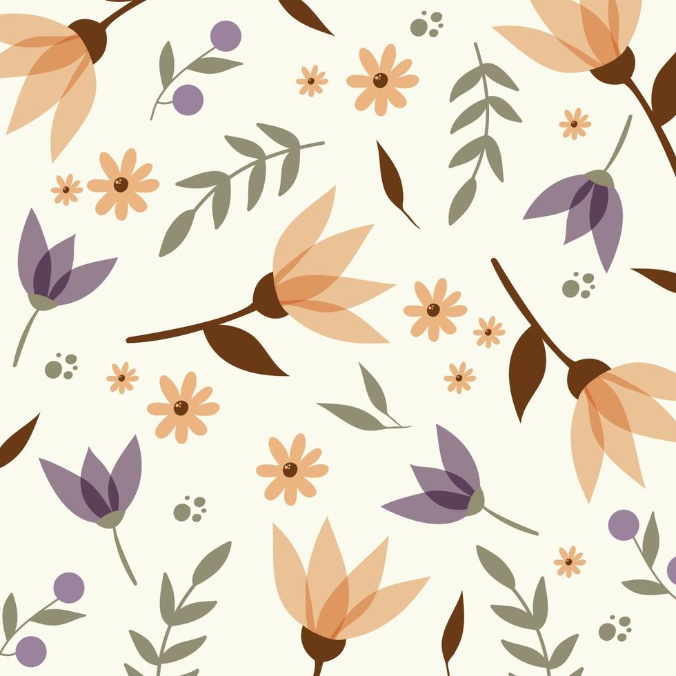 nahtloses Muster mit Herbstlaub, Blumen, Pflanzen, Botanik, Vektordesign für Mode, Stoff, Tapete und alle Drucke auf Hintergrundfarbe. vektor