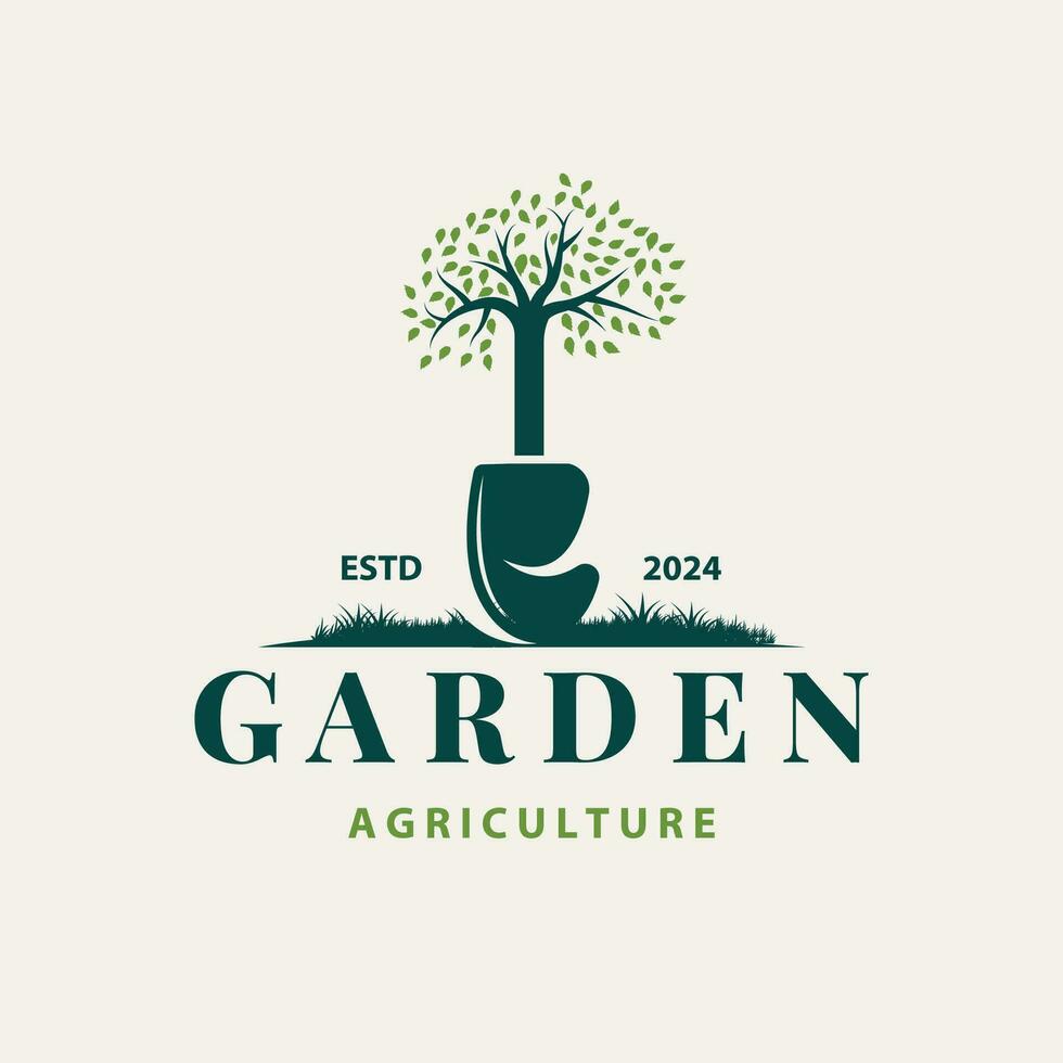 Garten Logo inspirierend Design zum einfach Jahrgang Stil Plantage Ausrüstung zum ein Natur Konzept Unternehmen Marke vektor