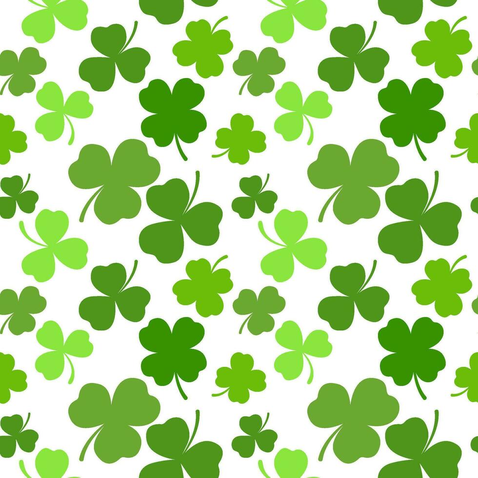 klöver löv sömlös mönster. vitklöver vektor bakgrund för irländsk st. patrick dag. vår Semester illustration med grön trefoils på vit bakgrund.