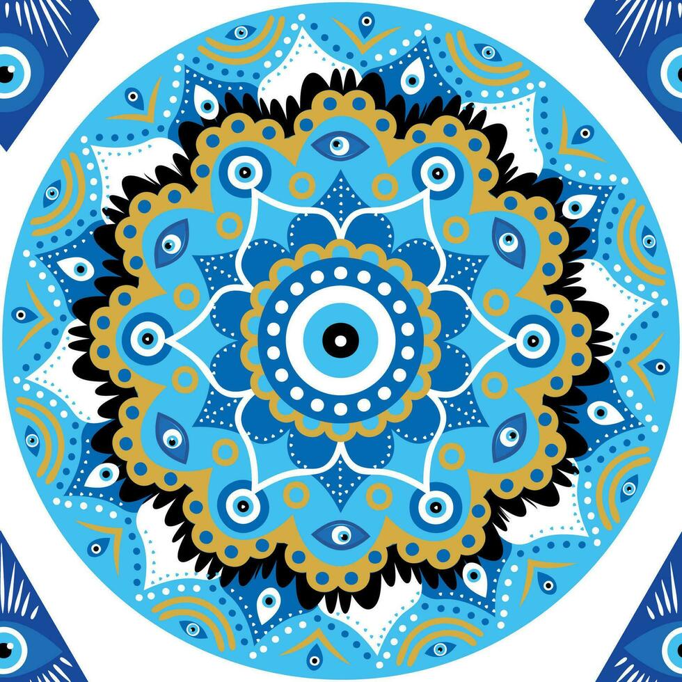 böse Auge Mandala nahtlos Muster. Symbol von Schutz, Türkisch Souvenir vektor