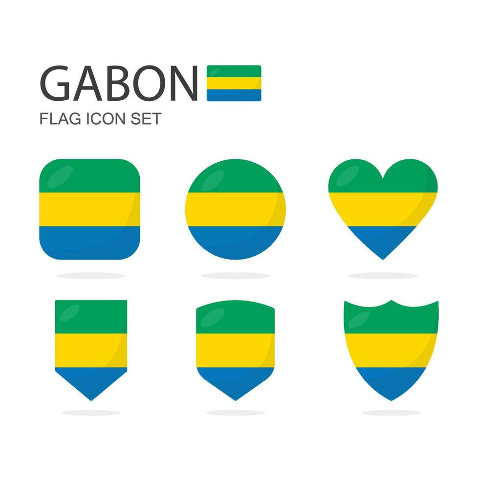 gabon 3d Flagge Symbole von 6 Formen alle isoliert auf Weiß Hintergrund. vektor