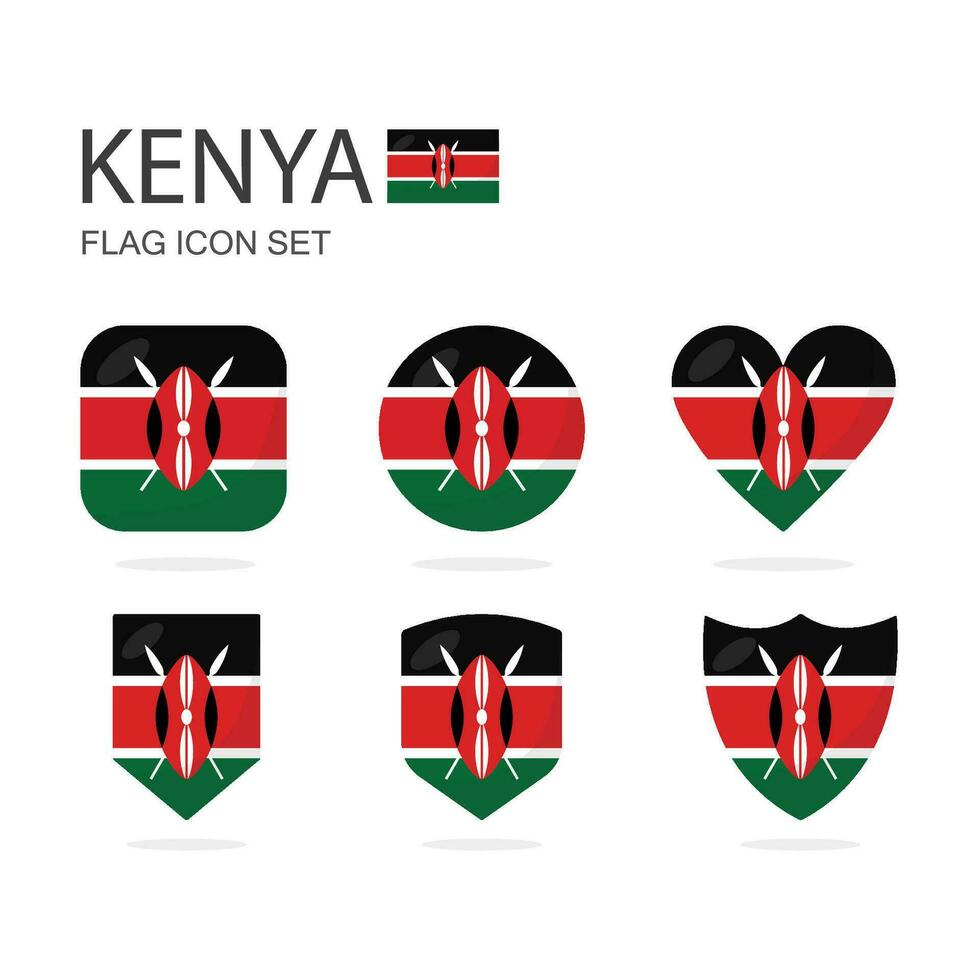 Kenia 3d Flagge Symbole von 6 Formen alle isoliert auf Weiß Hintergrund. vektor