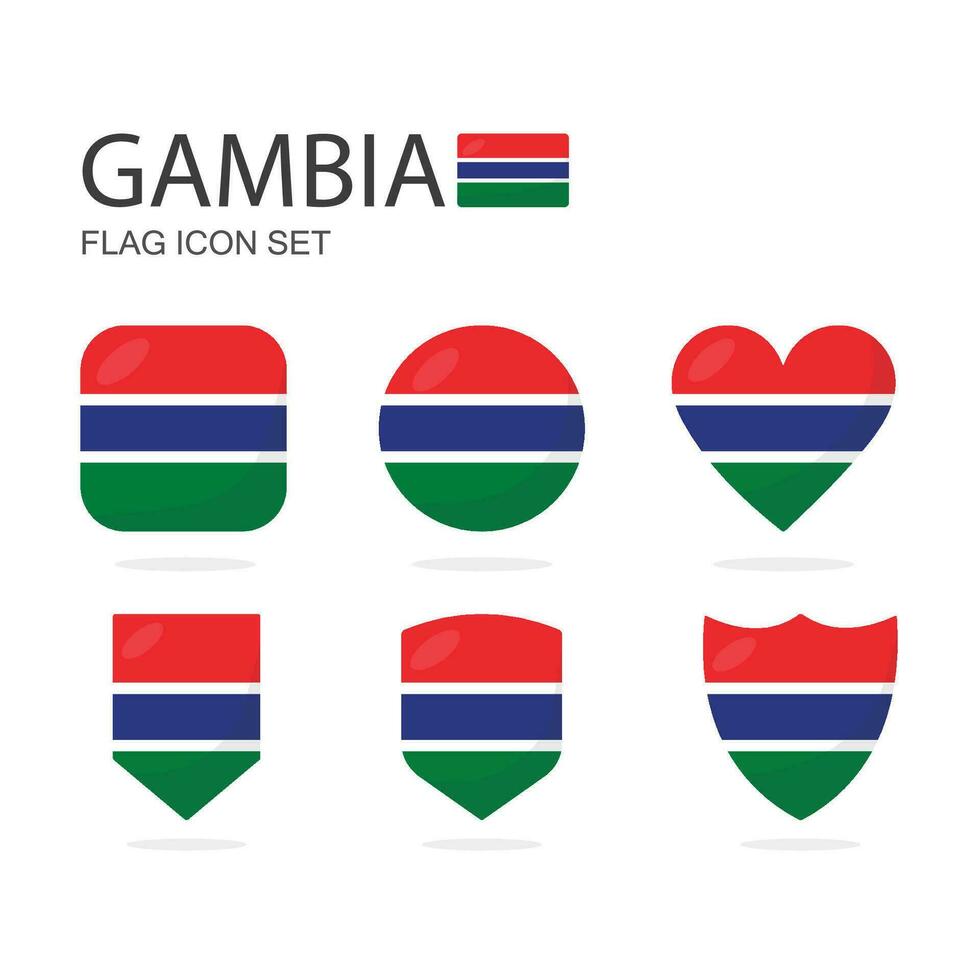 gambia 3d flagga ikoner av 6 former Allt isolerat på vit bakgrund. vektor