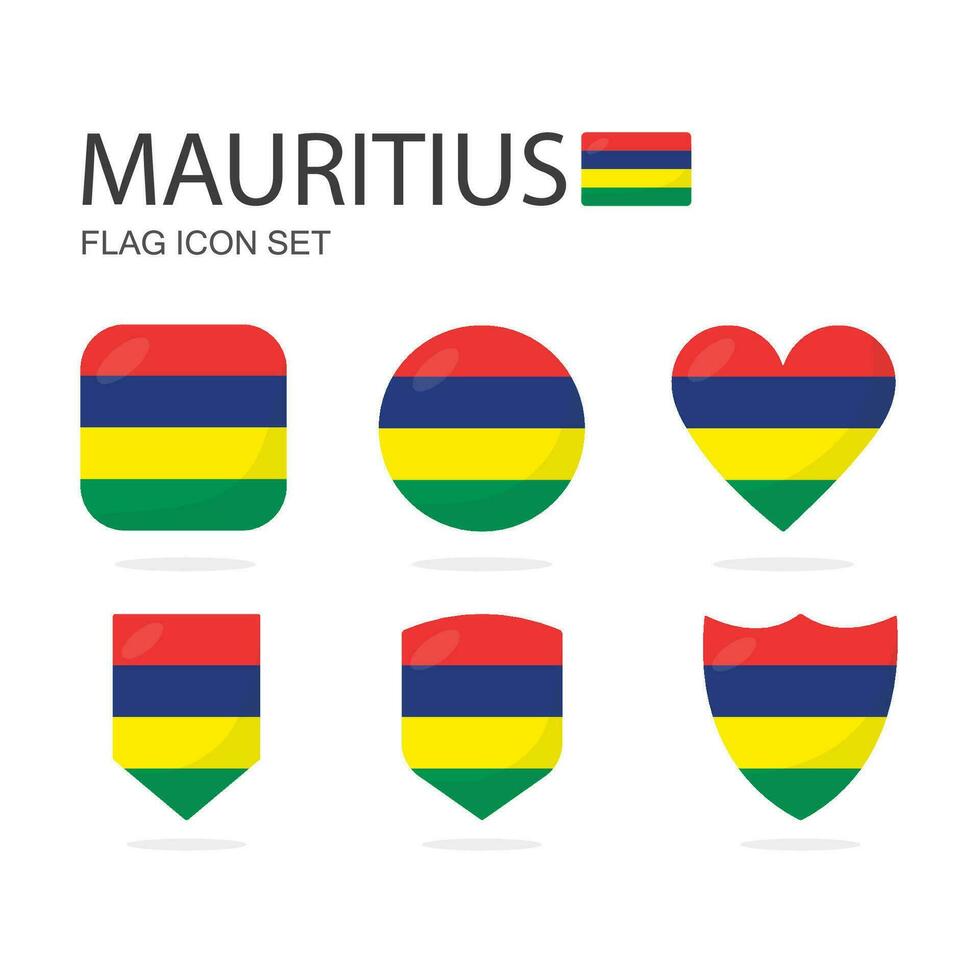 mauritius 3d flagga ikoner av 6 former Allt isolerat på vit bakgrund. vektor