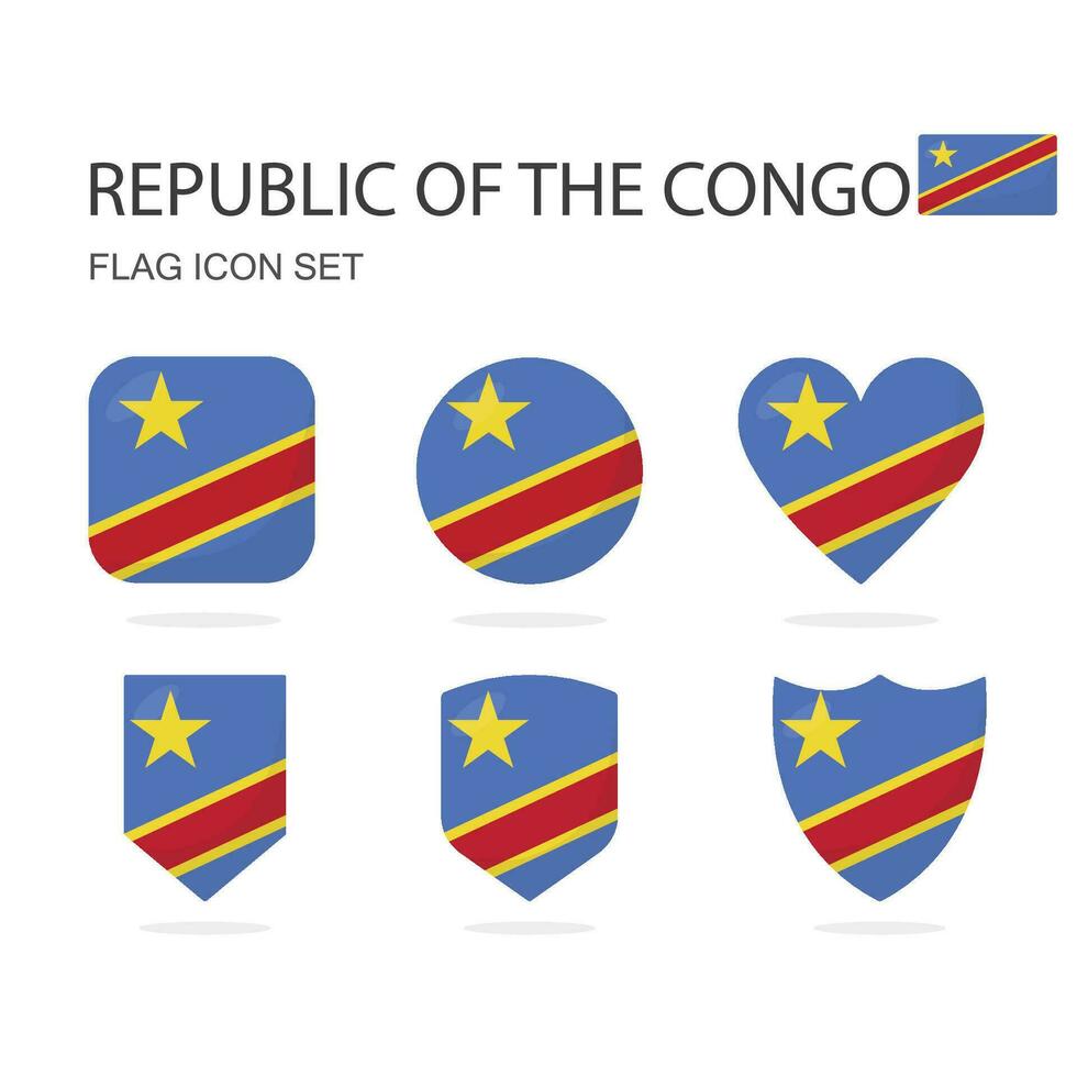 Republik von das Kongo 3d Flagge Symbole von 6 Formen alle isoliert auf Weiß Hintergrund. vektor