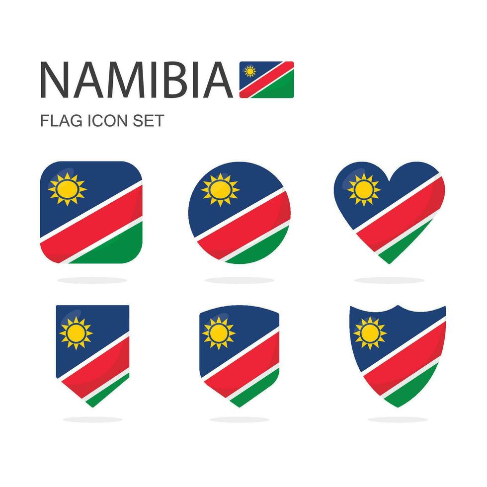 Namibia 3d Flagge Symbole von 6 Formen alle isoliert auf Weiß Hintergrund. vektor