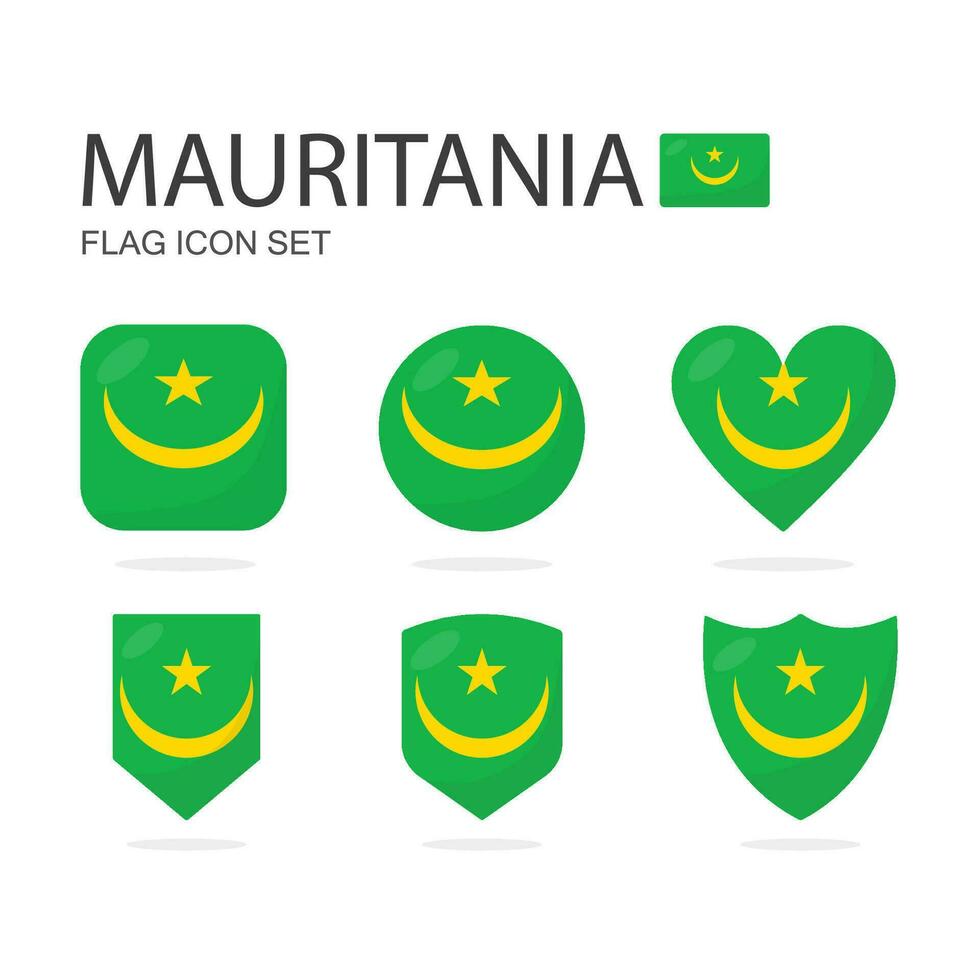 Mauretanien 3d Flagge Symbole von 6 Formen alle isoliert auf Weiß Hintergrund. vektor
