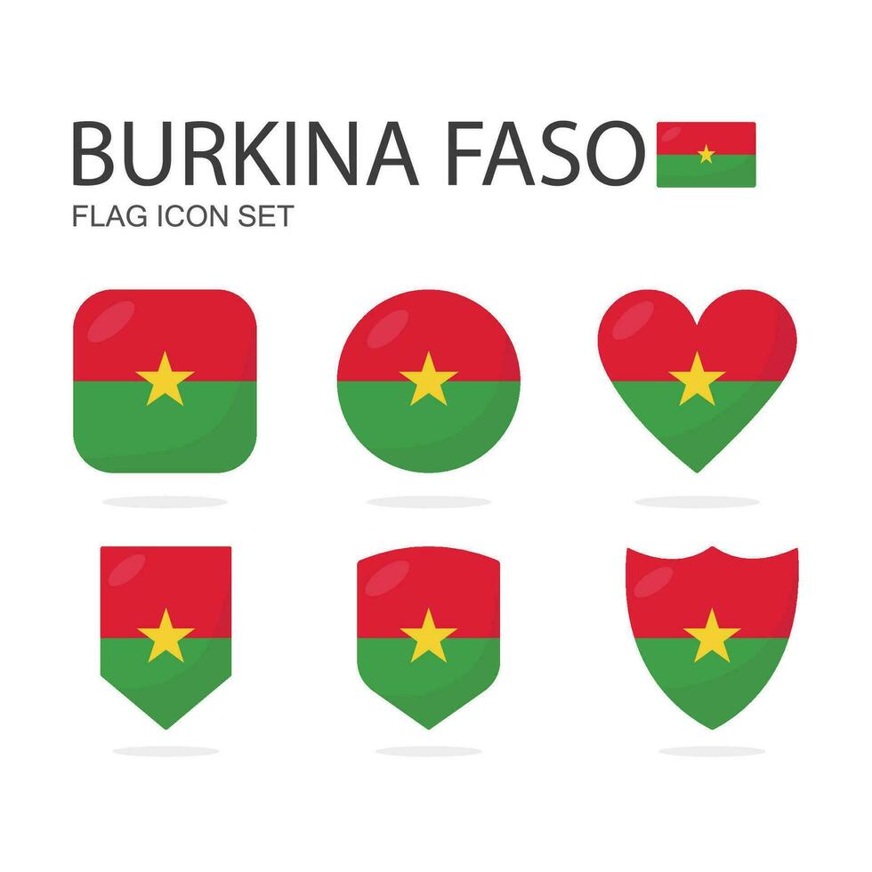 Burkina faso 3d flagga ikoner av 6 former Allt isolerat på vit bakgrund. vektor