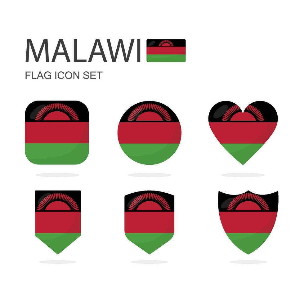 malawi 3d flagga ikoner av 6 former Allt isolerat på vit bakgrund. vektor