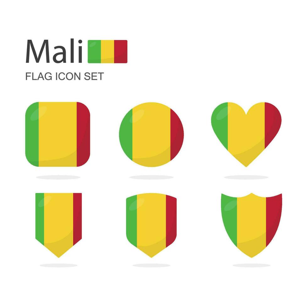 Mali 3d Flagge Symbole von 6 Formen alle isoliert auf Weiß Hintergrund. vektor