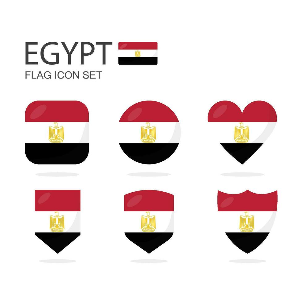 egypten 3d flagga ikoner av 6 former Allt isolerat på vit bakgrund. vektor