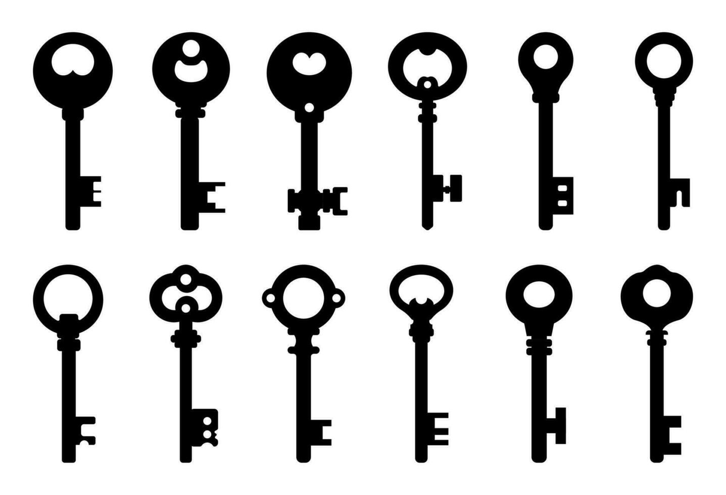 svart silhuett nycklar uppsättning isolerat på vit bakgrund. vektor illustration för några design.