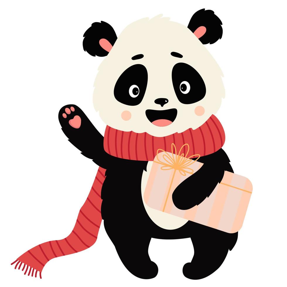 Winter süßer Panda mit Geschenk vektor