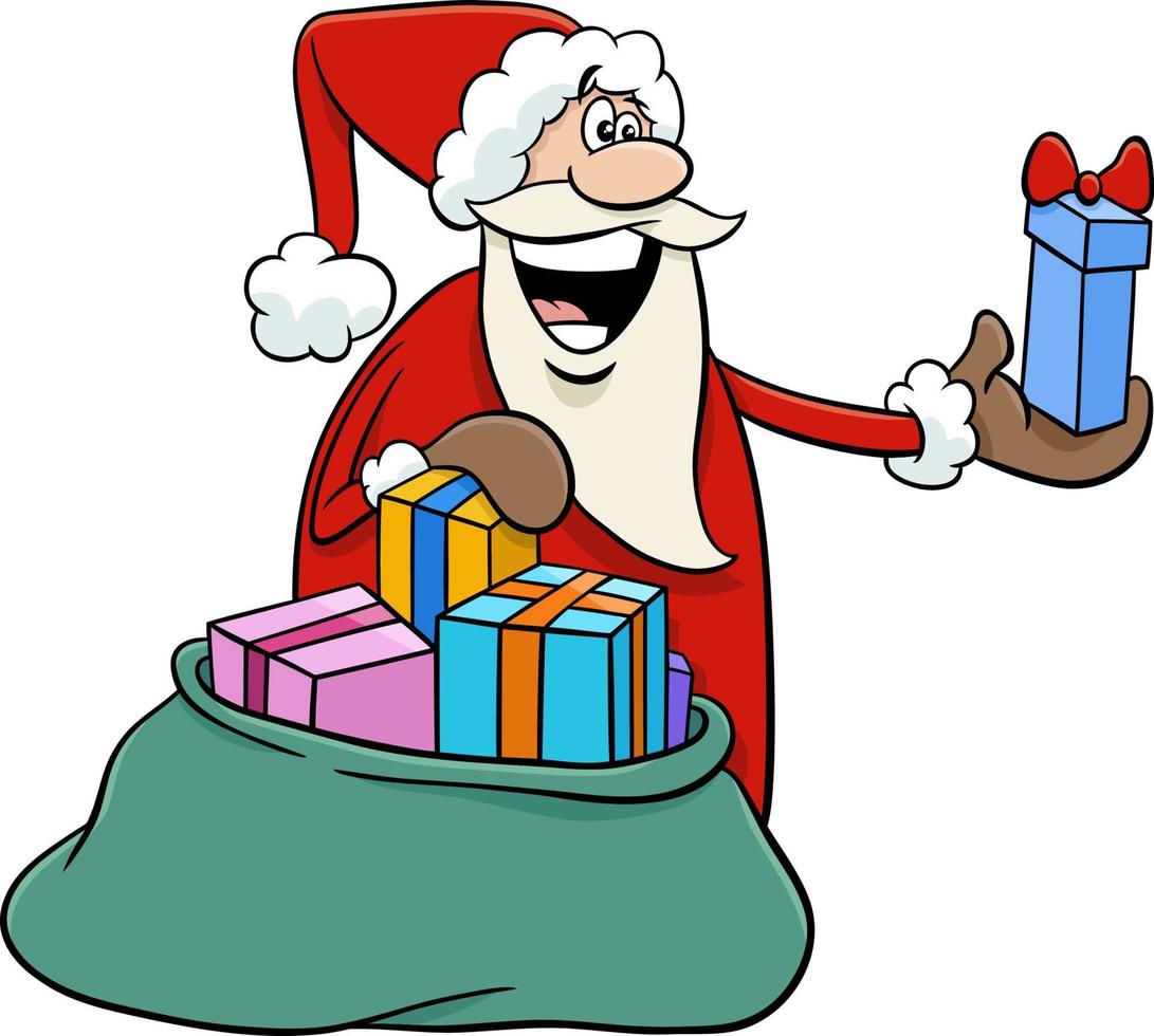 Cartoon Weihnachtsmann verteilt Geschenke zur Weihnachtszeit vektor