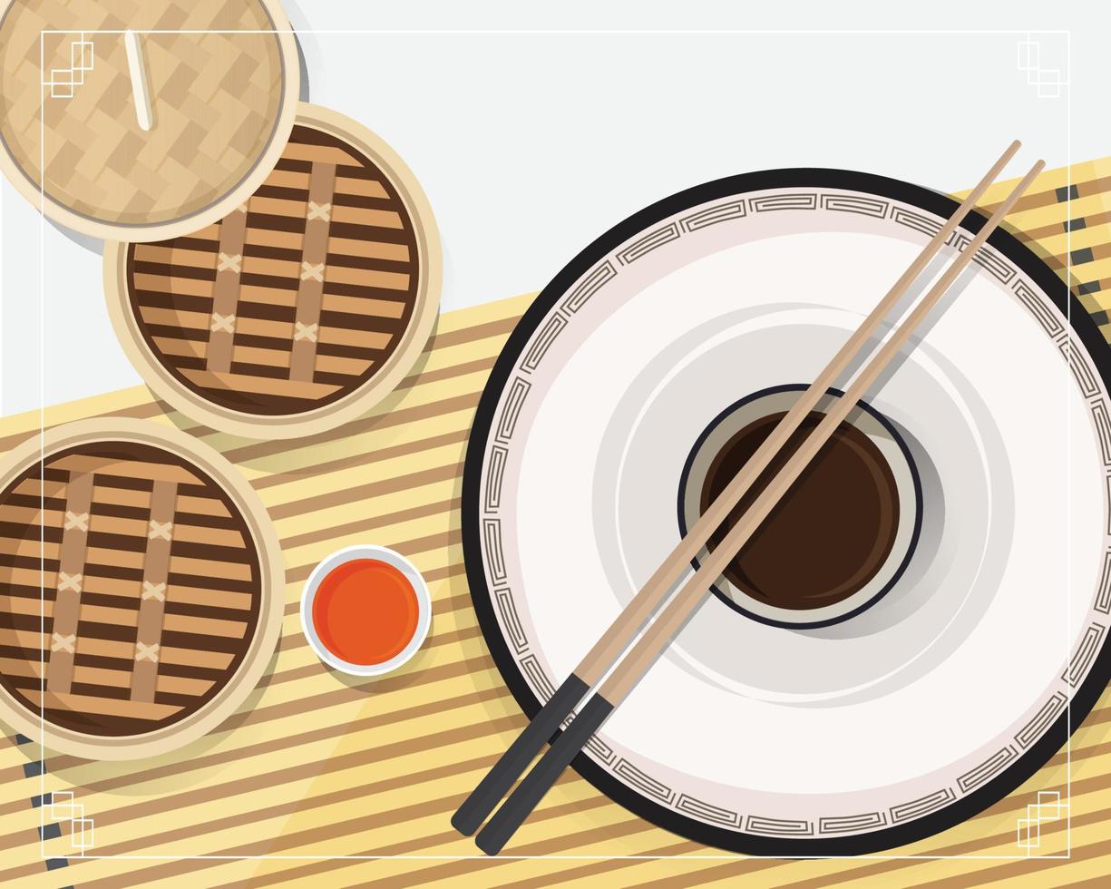 Dim Sum Illustration Vektor von chinesischem Essen, asiatisches Essen Dim Sum im Dampfer