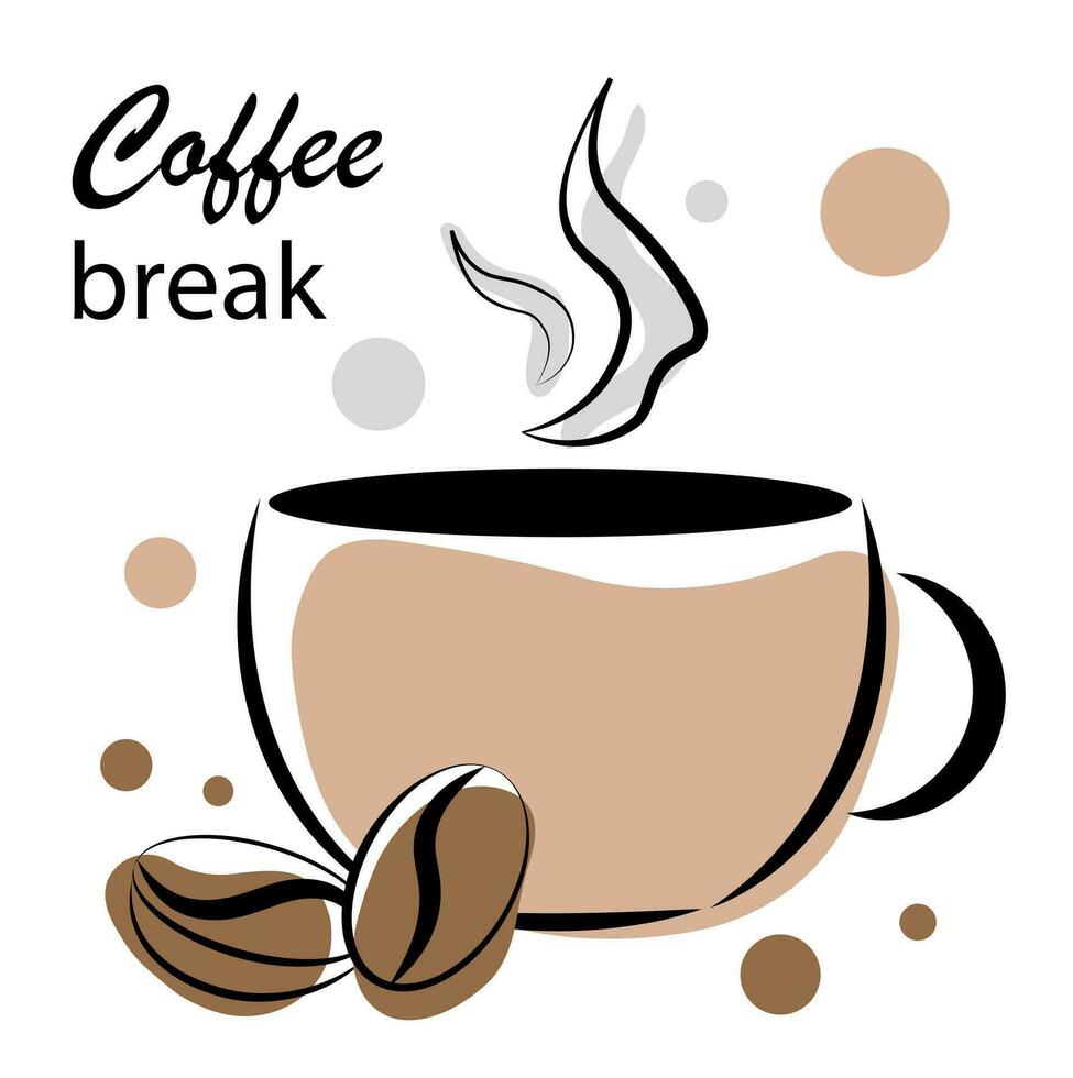 Kaffee Unterbrechung. Kaffee Tasse und Kaffee Bohnen vektor