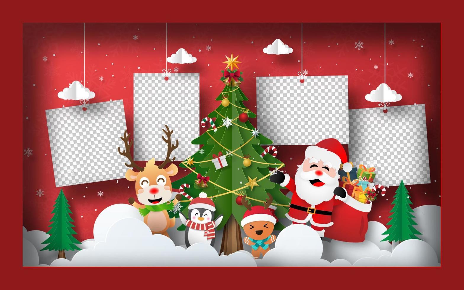 jul vykort banner bakgrund, tomt foto med julgran i ram vektor