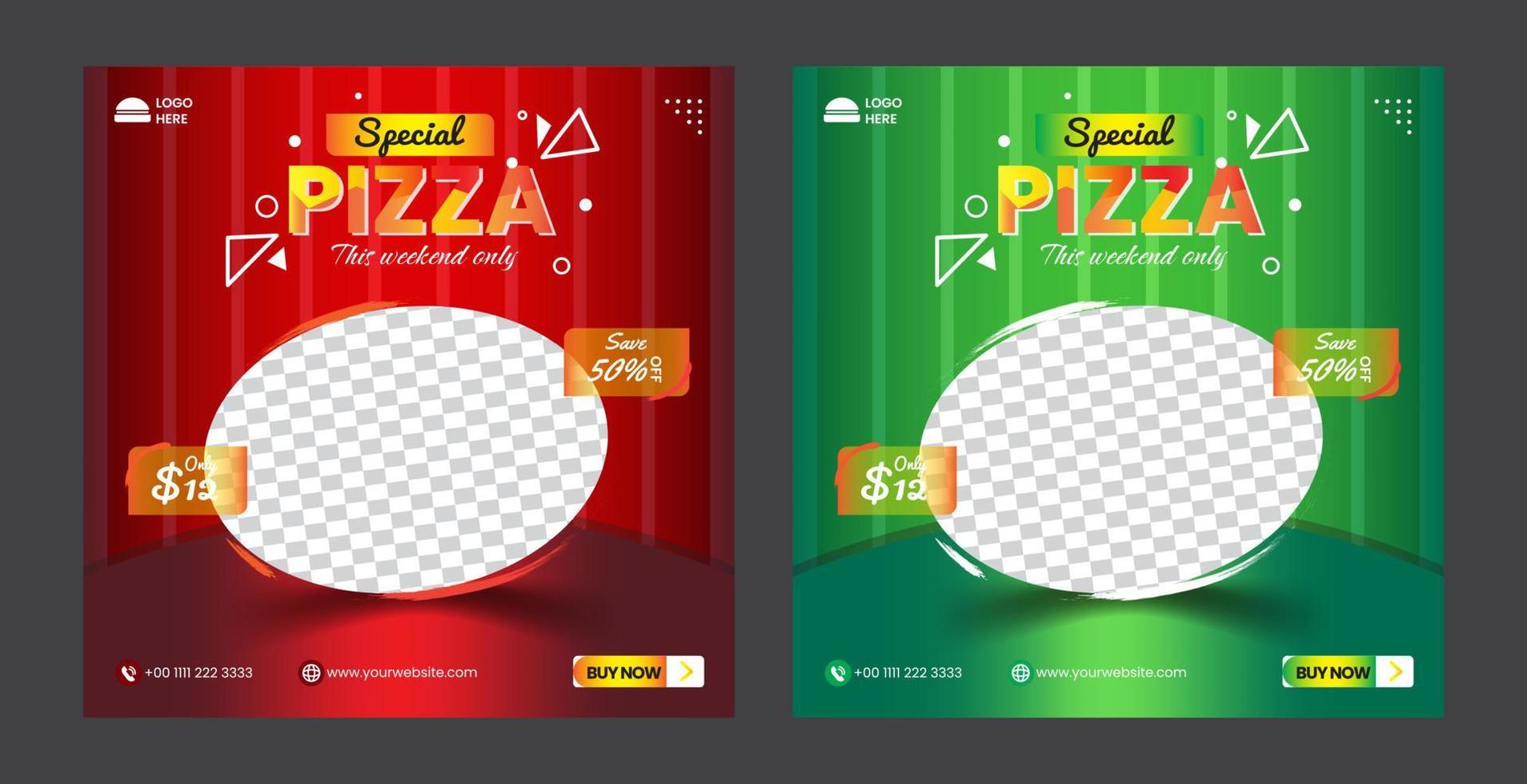 Speisekarte und leckere Pizza Social Media Banner Vorlage vektor