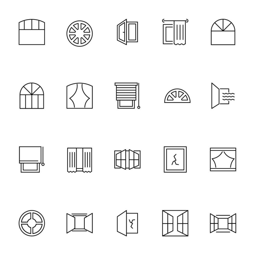 Fenster Vektor Symbole Sammlung. geeignet zum Bücher, Shops, Geschäfte. editierbar Schlaganfall im minimalistisch Gliederung Stil. Symbol zum Design