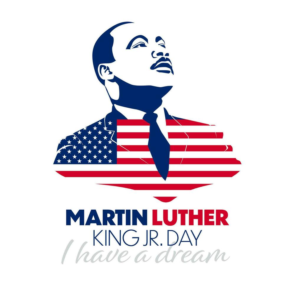 Martin Luther König jr Tag., Vektor Illustrationen, Typografie Gruß Karte Design. Grafik Design zum Banner, USA Flagge.