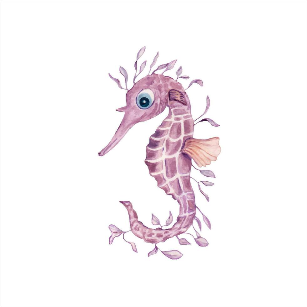 Rosa Seepferdchen im Aquarell Stil. Meer, Ozean, Marine Fauna. Aquarell Illustration. vektor