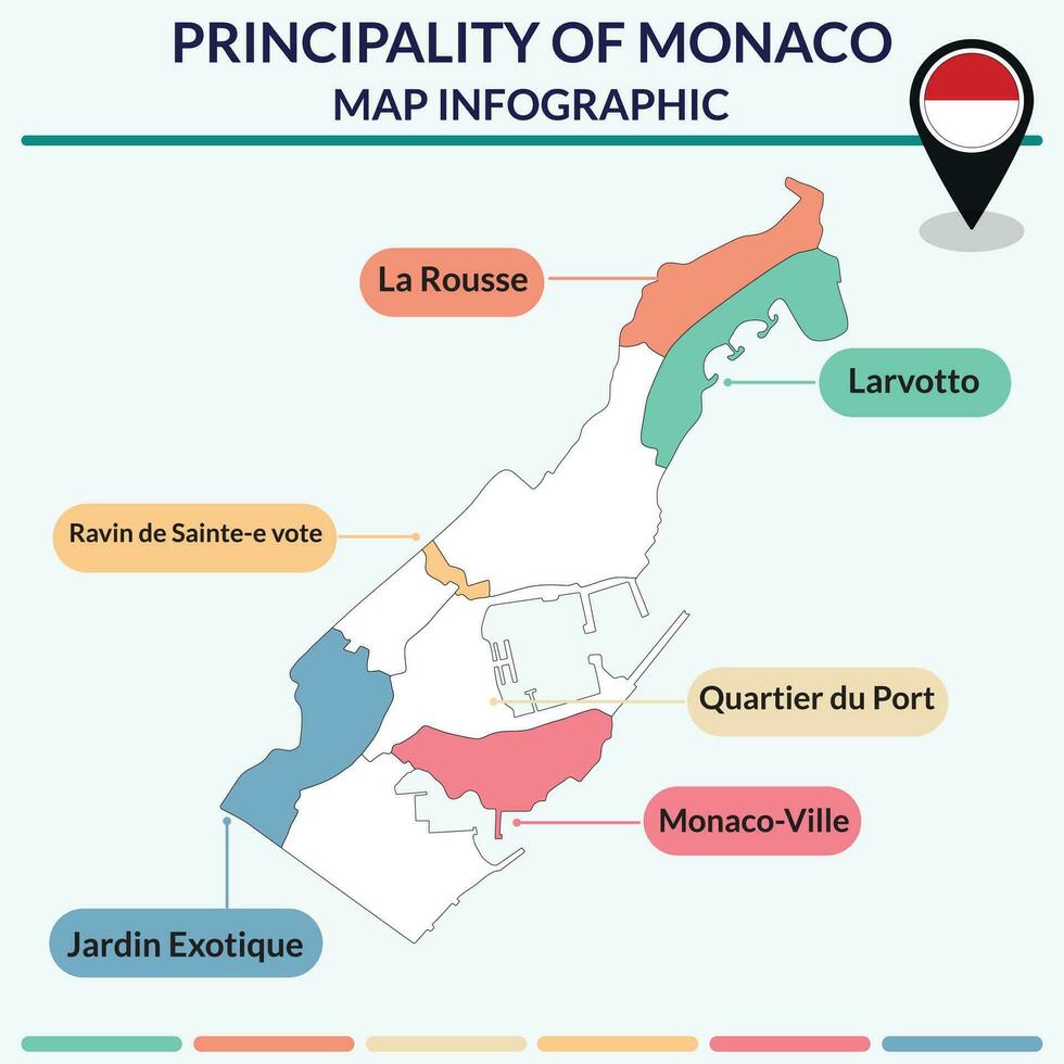 Monaco Karta. Karta av Monaco i administrativ provinser i vit Färg vektor