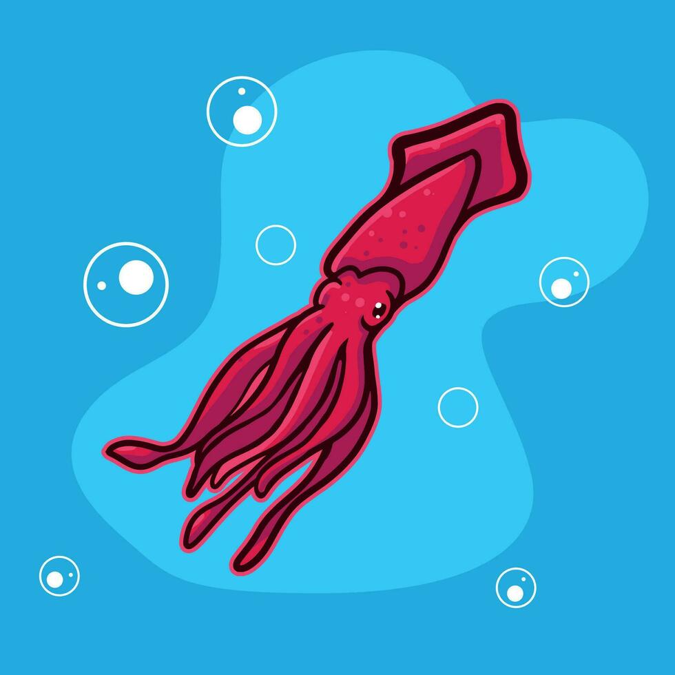 röd bläckfisk med vatten bakgrund vektor illustration