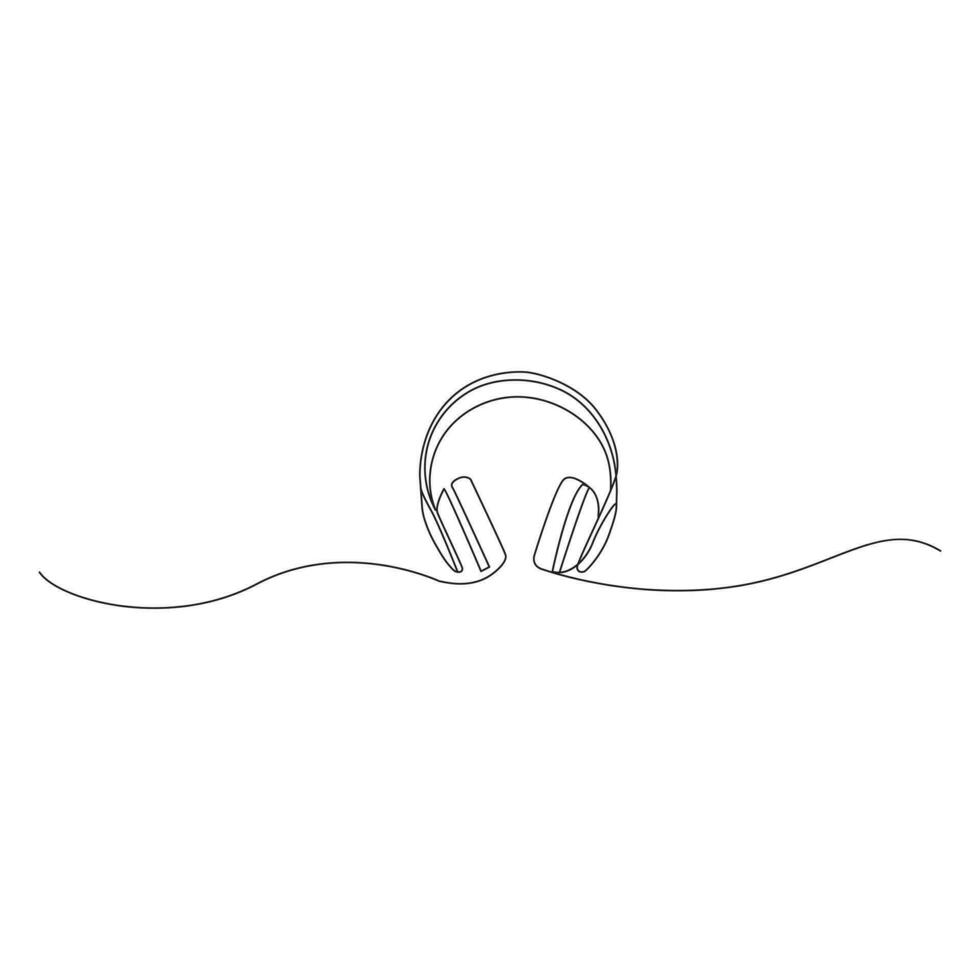 hörlurar kontinuerlig linje teckning. lyssnande musik trådlös grej. vektor illustration isolerat på vit