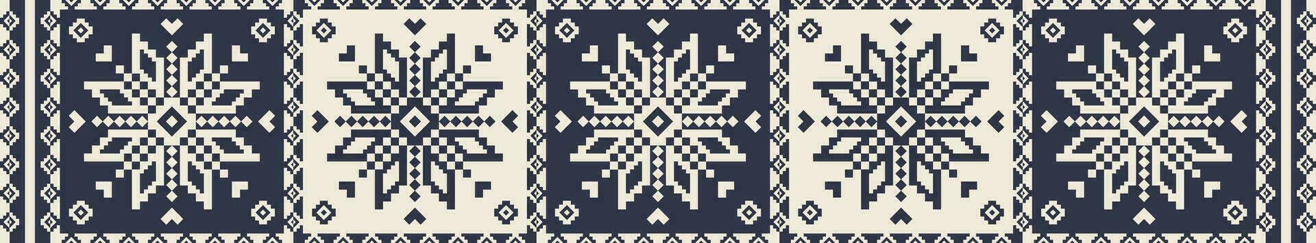 Volk Stickerei Kreuz Stich Blumen- Teppich Muster. ethnisch Blau Weiss Stickerei geometrisch Blumen- Muster. Volk Blumen- Stickerei Muster verwenden zum Grenze, Tabelle Läufer, Tischdecke, Teppich, Teppich, usw vektor