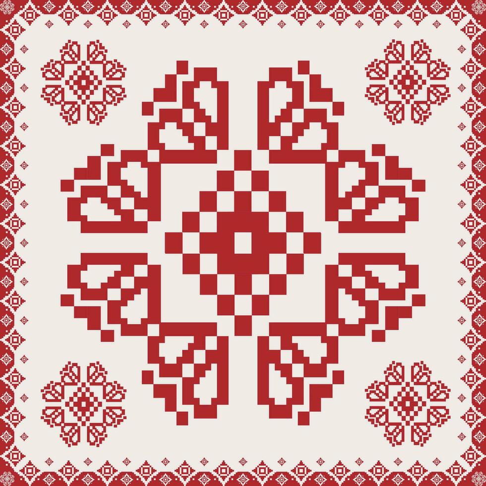 folk broderi korsa sy blommig motiv mönster. etnisk röd vit geometrisk blommig motiv mönster. folk blommig broderi mönster använda sig av för textil, Hem dekoration element, klädsel, etc. vektor