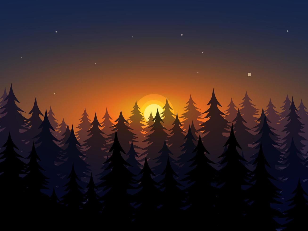 schöner dramatischer Sonnenuntergang im Wald vektor