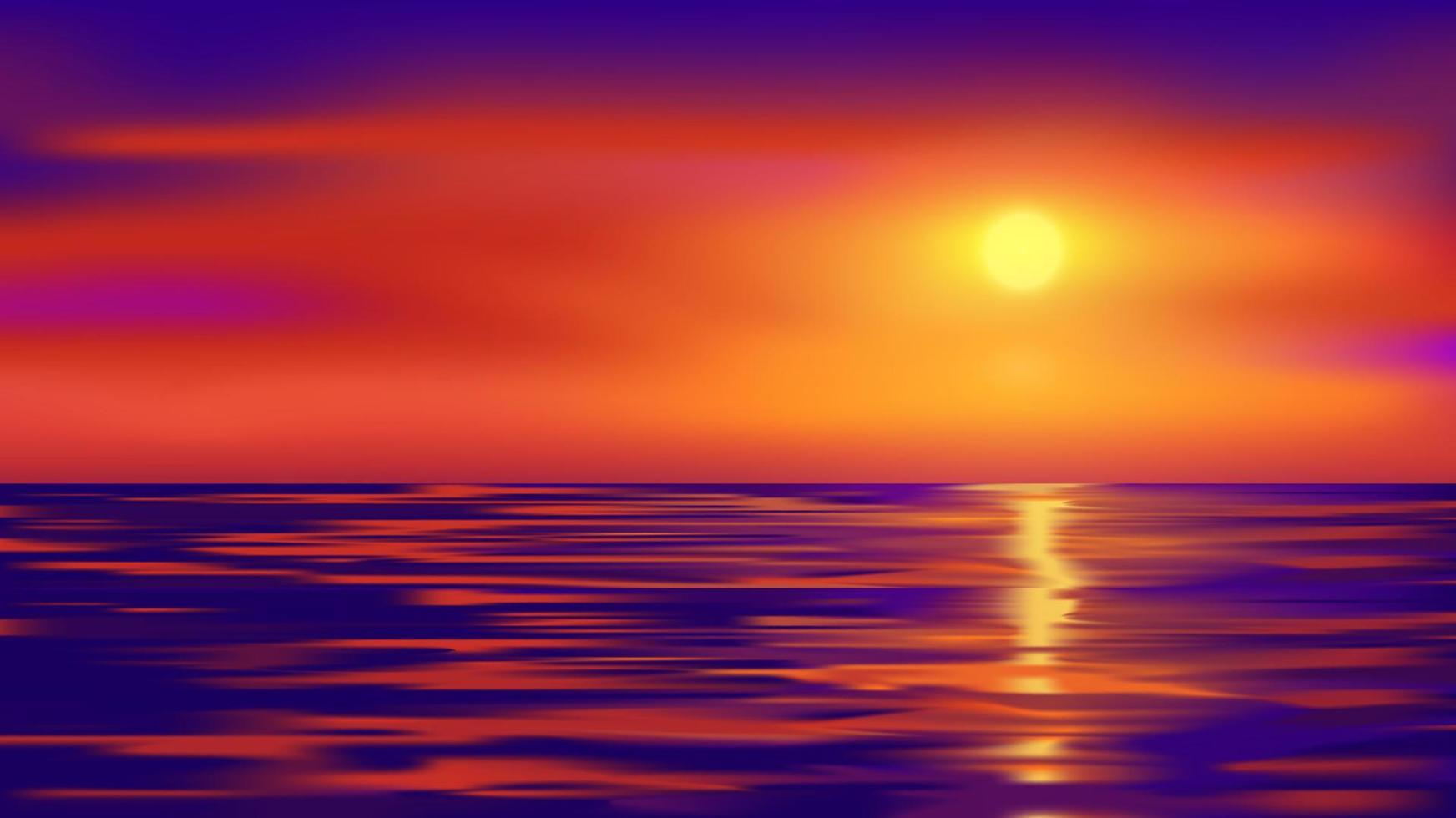vacker glödande solnedgång i havet vektor