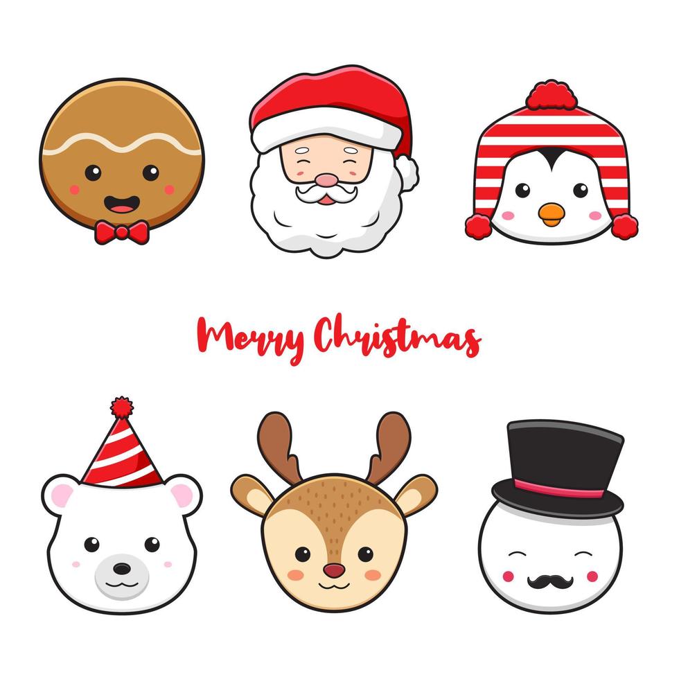 Set Sammlung von niedlichen Weihnachten Charakter Kopf Doodle Cartoon Symbol Illustration vektor