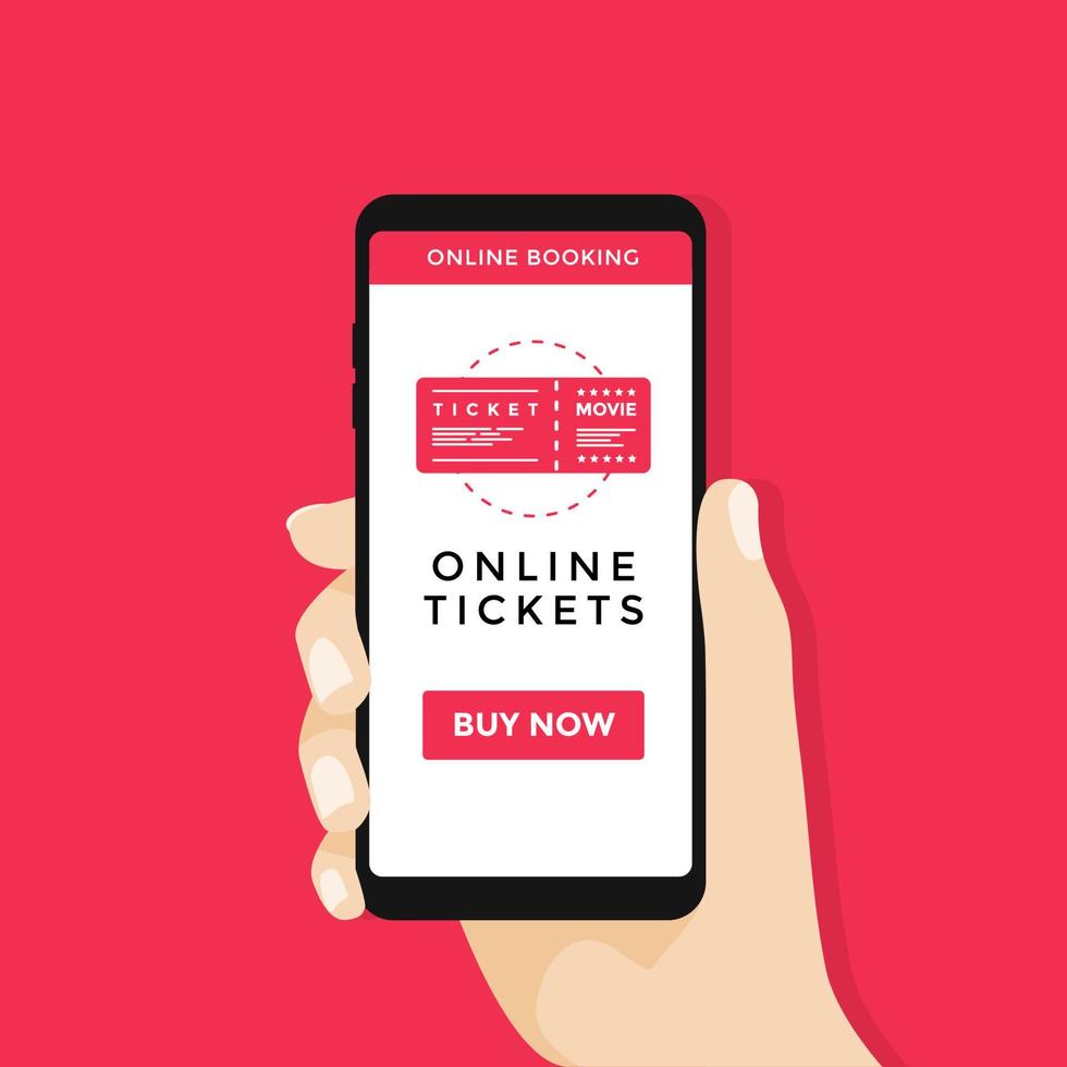 Hand, die mobiles Smartphone mit Online-Kinoticket hält. vektor