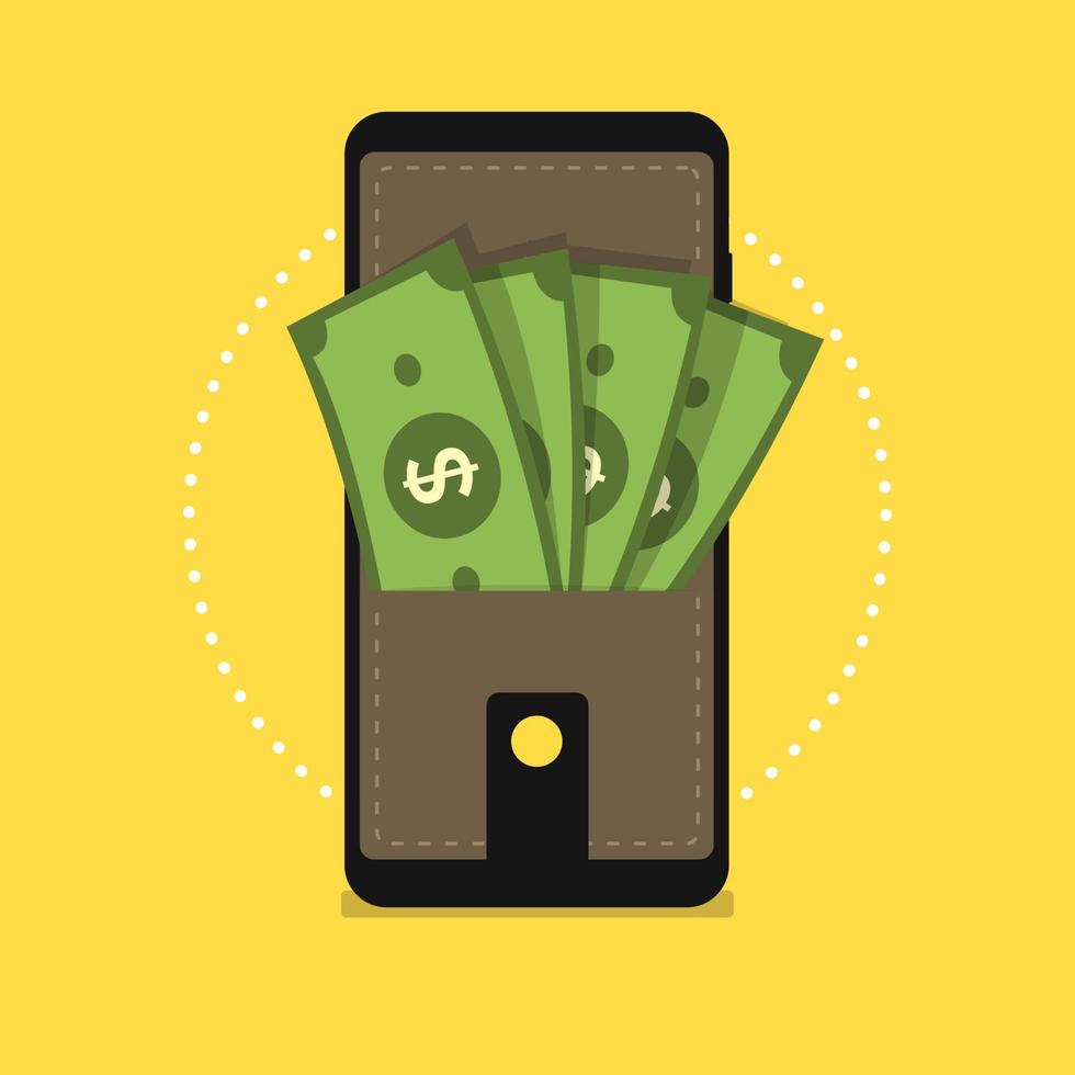 digital mobil plånbok vektor konceptikon. smartphone -skärm med plånbok och kreditkort på skärmen.